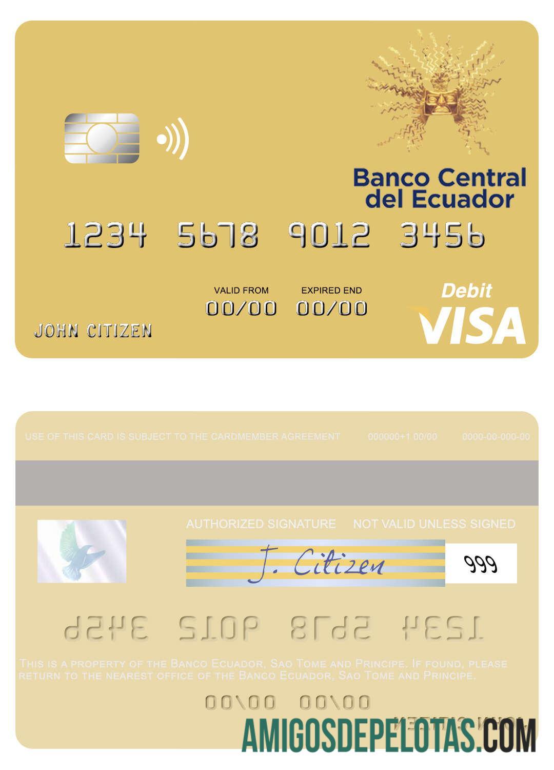 Cartão de Débito Visa São Tomé e Príncipe Banco Equador modelo